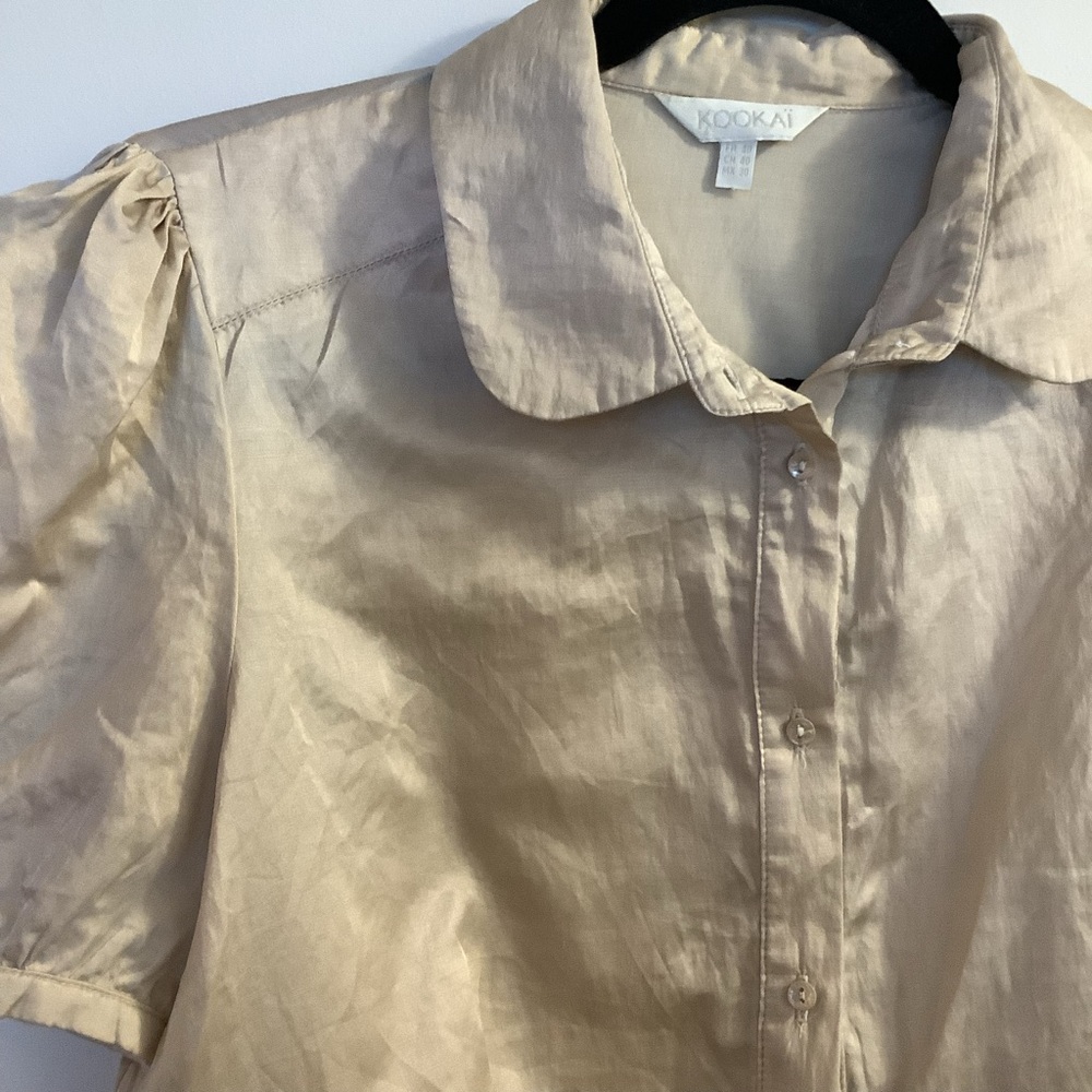 Kookai Silk Blend Peplum Blouse | Champagne Beige | FR 40 (S/M